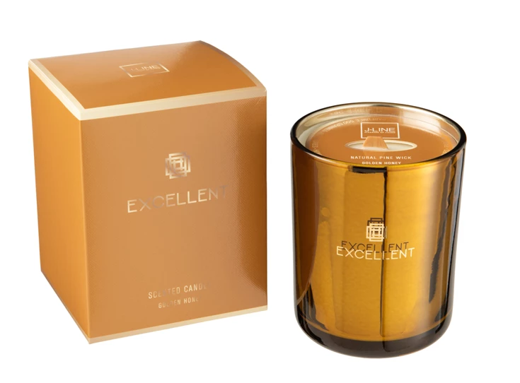 Geurkaars- excellent golden honey- oker- medium- 80u- Ø11x14.5cm