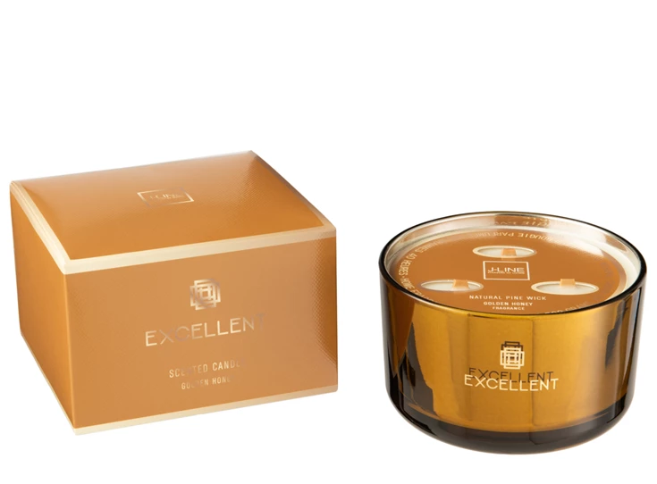 Geurkaars- excellent golden honey- oker- large- 40u- Ø14x9.5cm