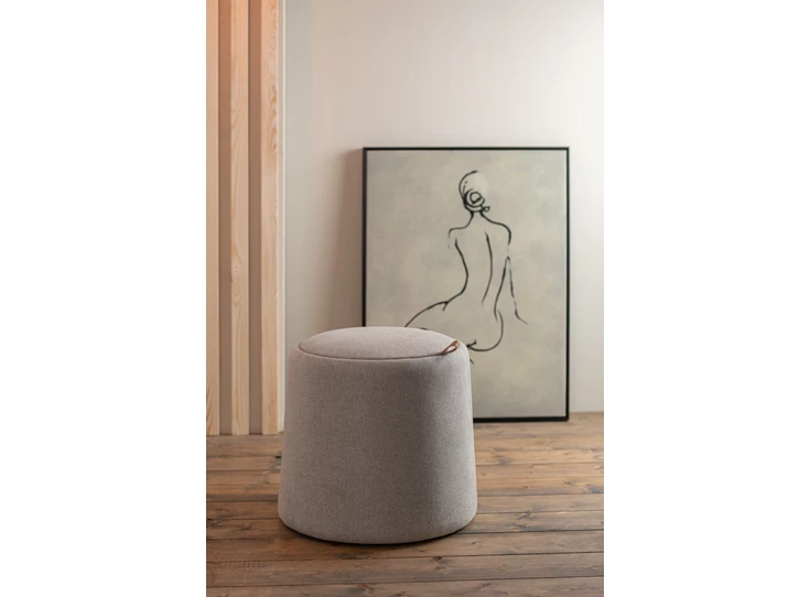 poef/bijzettafel- rond- textiel/hout- beige- Ø43.5x42.5cm- sfeerbeeld