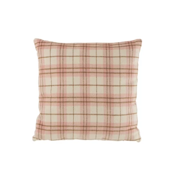 Geruit kussen- textiel- wit/roze- (45x45x14cm)