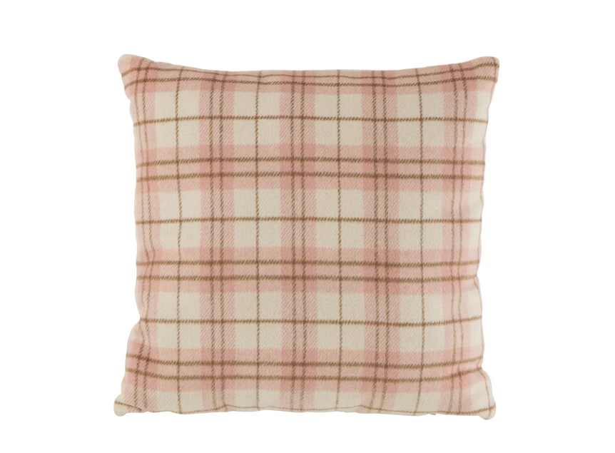 Geruit kussen- textiel- wit/roze- (45x45x14cm)