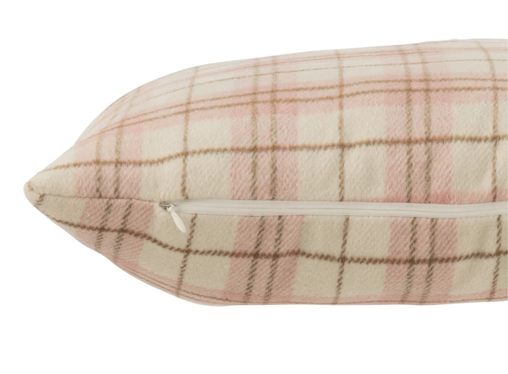 Geruit kussen- textiel- wit/roze- (45x45x14cm)- detail rits