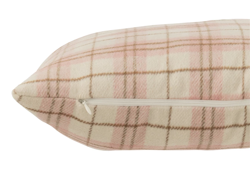 Geruit kussen- textiel- wit/roze- (45x45x14cm)- detail rits