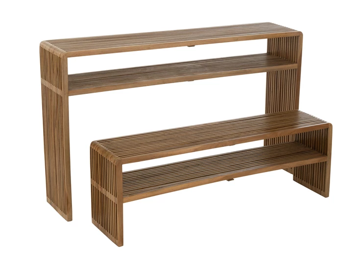 Set Van 2 Console Met Schap Gerecycleerd Teak Naturel (130x30x80cm)