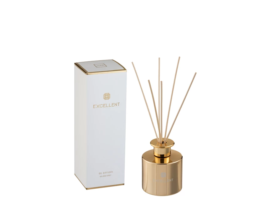 Geurolie+stokjes- excellent golden honey- goud- 150ml- Ø9.5x27cm