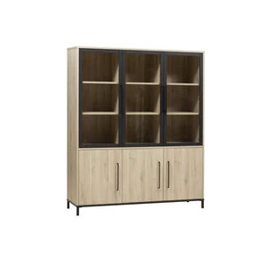 5164 bridge vitrinekast 3 glasdeuren 3 deuren lamulux fresh oak old piano zwart metaal maxfurn