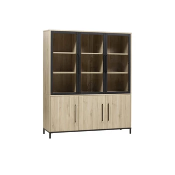 5164 bridge vitrinekast 3 glasdeuren 3 deuren lamulux fresh oak old piano zwart metaal maxfurn