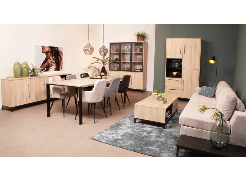 5164 bridge piano zwart metaal maxfurn vitrinekast 3 glasdeuren 3 deuren lamulux fresh oak old