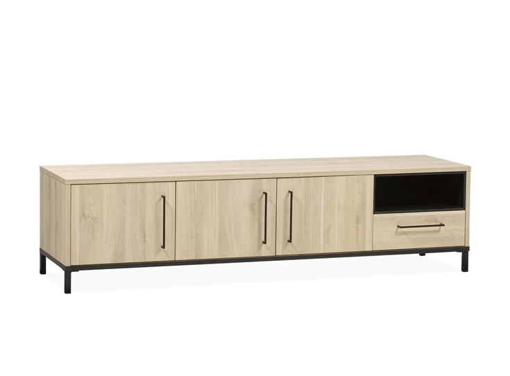 5164 groot televisiemeubel bridge fresh oak lamulux zwart metaal industrieel old piano maxfurn