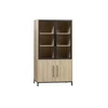 5164 bridge piano 2 glasdeuren 2 deuren lamulux fresh oak old zwart metaal maxfurn vitrinekast