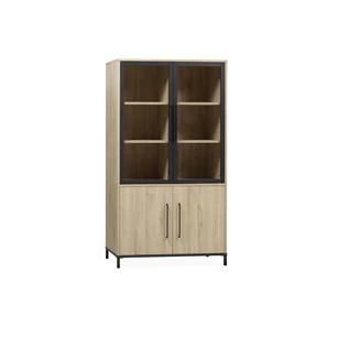 5164 bridge piano 2 glasdeuren 2 deuren lamulux fresh oak old zwart metaal maxfurn vitrinekast