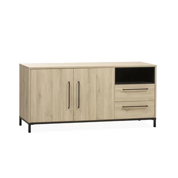 5164 maxfurn lamulux fresh oak old bridge piano zwart metaal dressoir 2 deuren 2 laden 1 open vak