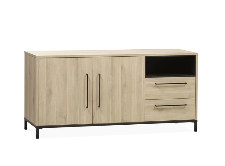 5164 maxfurn lamulux fresh oak old bridge piano zwart metaal dressoir 2 deuren 2 laden 1 open vak