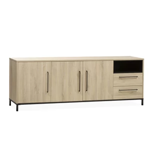 5164 maxfurn lamulux metaal dressoir 3 deuren 2 laden 1 open vak fresh oak old bridge piano zwart