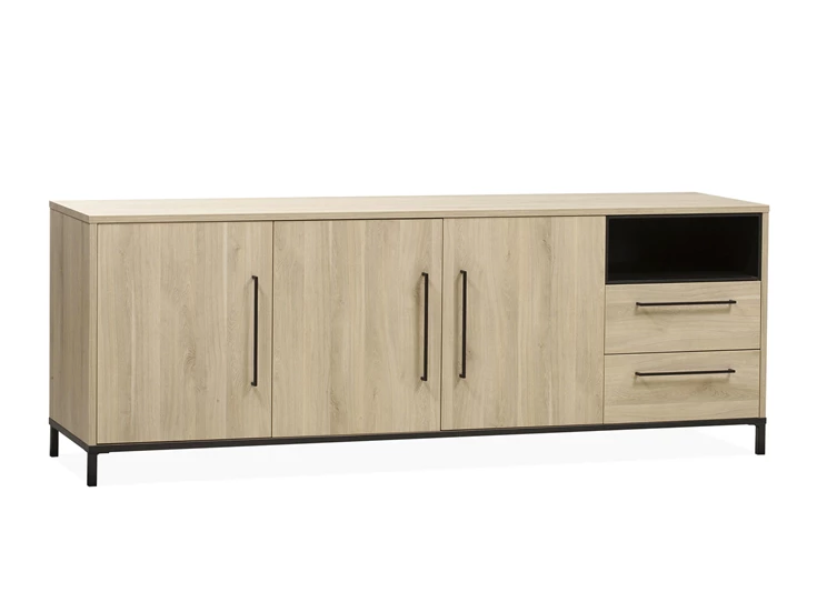 5164 maxfurn lamulux metaal dressoir 3 deuren 2 laden 1 open vak fresh oak old bridge piano zwart