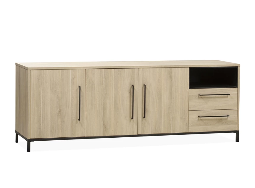5164 maxfurn lamulux metaal dressoir 3 deuren 2 laden 1 open vak fresh oak old bridge piano zwart