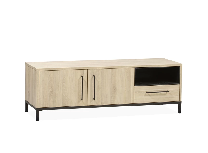 5164 klein televisiemeubel bridge fresh oak lamulux zwart metaal industrieel old piano maxfurn 2 deuren