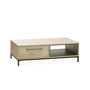 5164 maxfurn salontafel 1 lade 1 open vak lamulux fresh oak old bridge piano zwart metaal