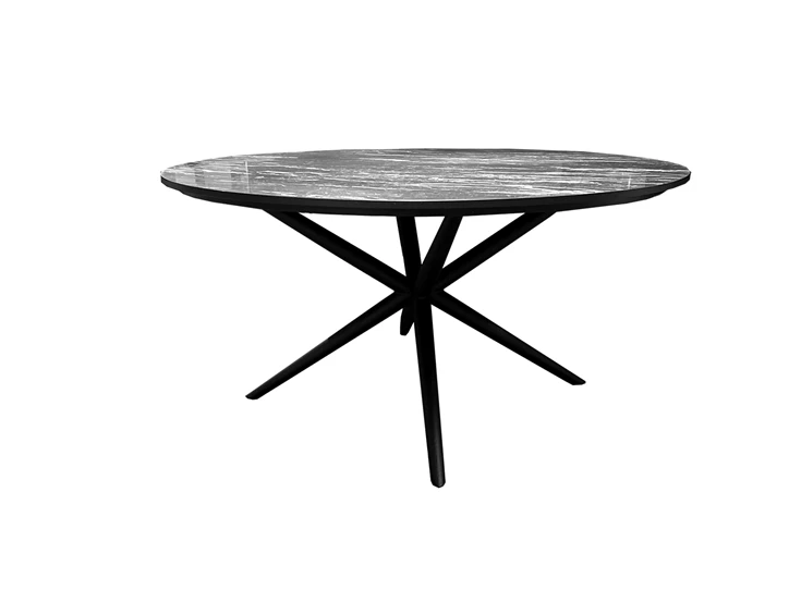 5696 iris eettafel dia 150cm rond lamulux marble nero spin poot zwart maxfurn