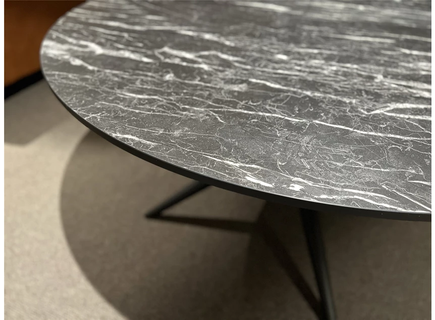 5696 eettafel dia 150cm rond lamulux marble nero iris spin poot zwart maxfurn