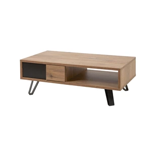 Phenix salontafel lade open vak scarlet oak zwarte accenten bauwens eetkamer budget industrieel