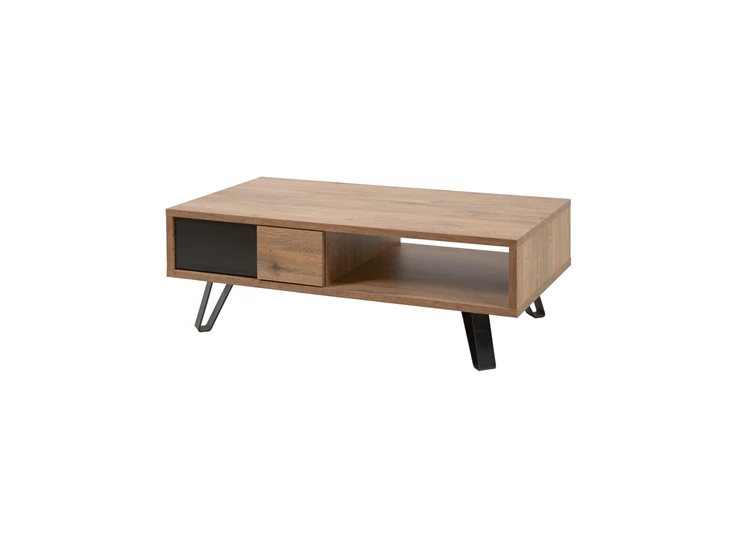 Phenix salontafel lade open vak scarlet oak zwarte accenten bauwens eetkamer budget industrieel