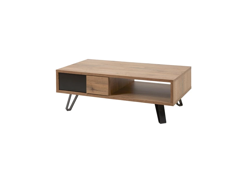 Phenix salontafel lade open vak scarlet oak zwarte accenten bauwens eetkamer budget industrieel