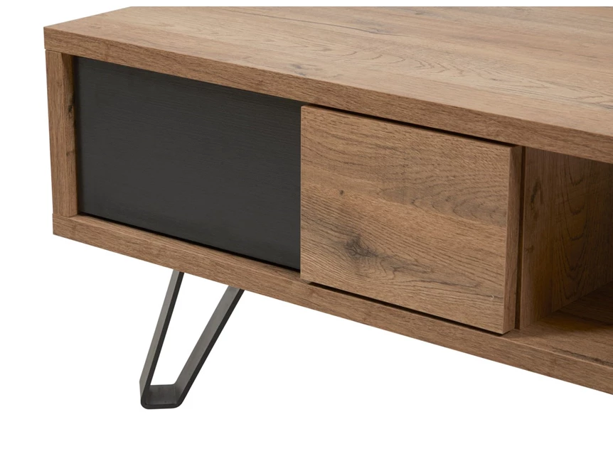Phenix budget open vak scarlet oak zwarte accenten salontafel bauwens eetkamer industrieel lade