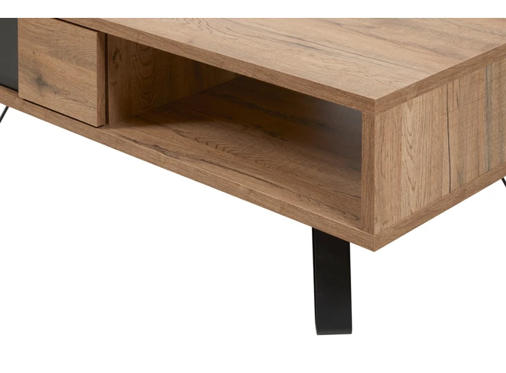 Phenix budget zwarte accenten salontafel bauwens eetkamer industrieel lade open vak scarlet oak