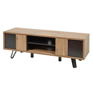 Phenix televisiemeubel 2 deuren open vakken zwart metaal scarlet oak bauwens eetkamer budget