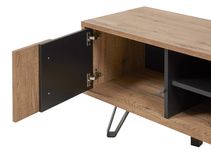 Phenix eetkamer open vakken zwart metaal scarlet oak televisiemeubel bauwens budget 2 deuren