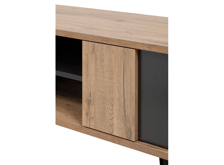 Phenix metaal 2 deuren eetkamer open vakken zwart scarlet oak televisiemeubel bauwens budget