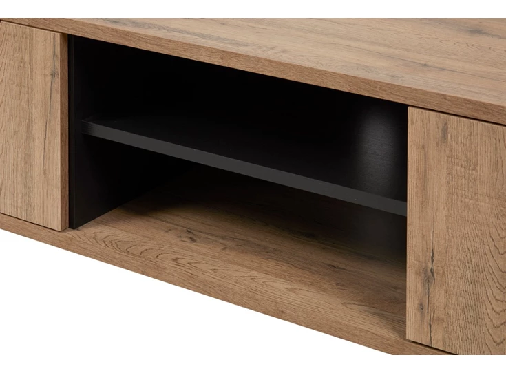 Phenix metaal 2 deuren bauwens budget scarlet oak eetkamer open vakken zwart televisiemeubel