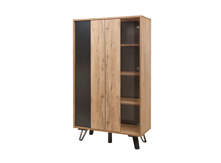 Phenix glaskast bauwens scarlet oak 2 deuren glasdeur vitrinekast barkast zwart metaal industrieel budget