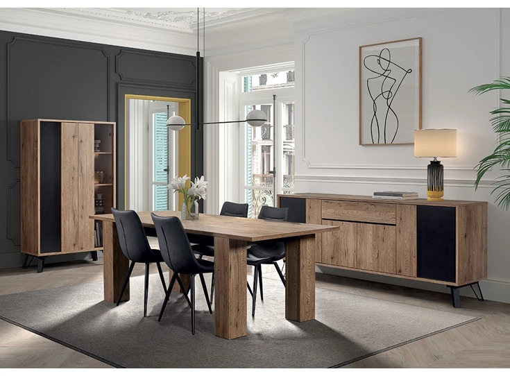 Phenix glaskast barkast scarlet oak 2 deuren glasdeur vitrinekast zwart metaal industrieel budget bauwens