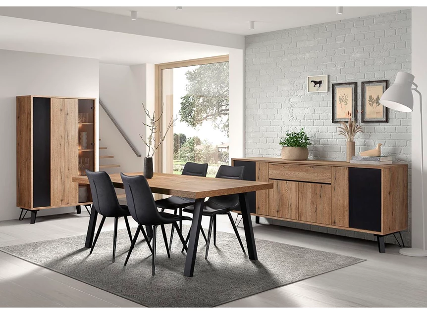 Phenix metaal zwart scarlet budget bauwens 230x100cm eettafel oak