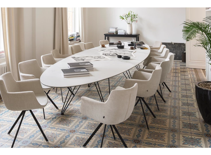 Zijkant Eettafel Wire Majestic Table keramiek calacatta Joli