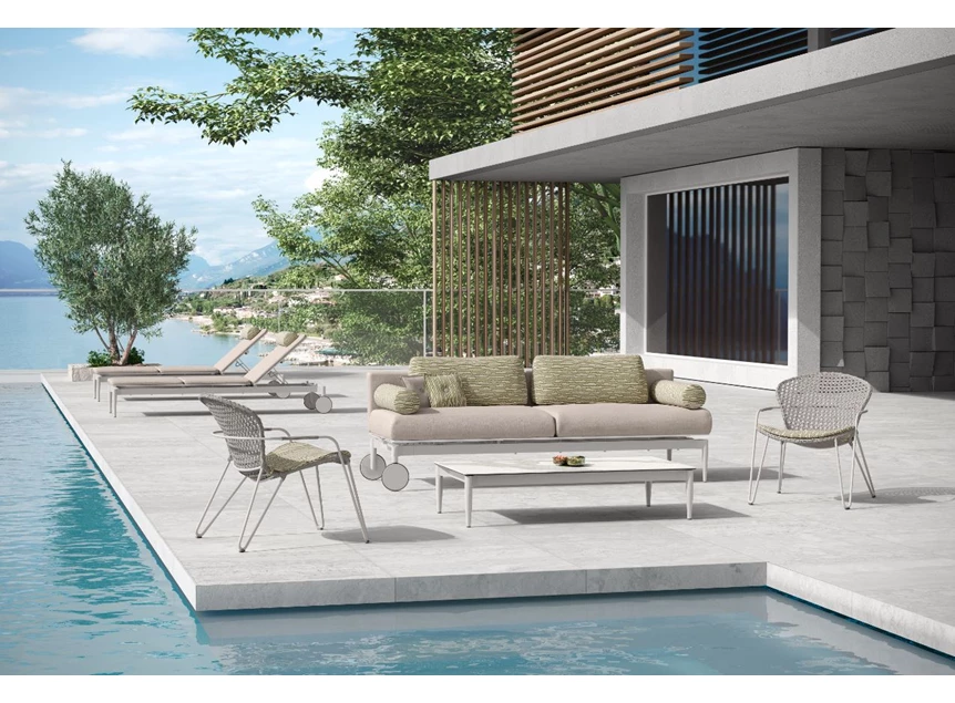 Sfeerfoto Low Chair Fizz bijzetzetel tuinmeubel Lino inlegkussen Bamboo Joli