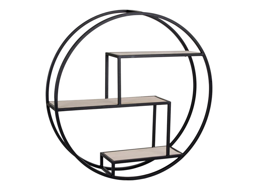 Round shelf, natural wood shelves, black frame Ø62x14 cm