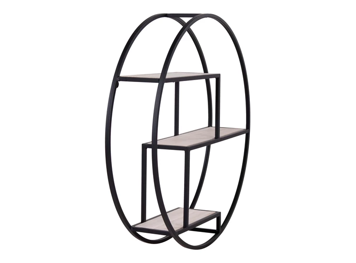 Round shelf, natural wood shelves, black frame Ø62x14 cm- zijkant