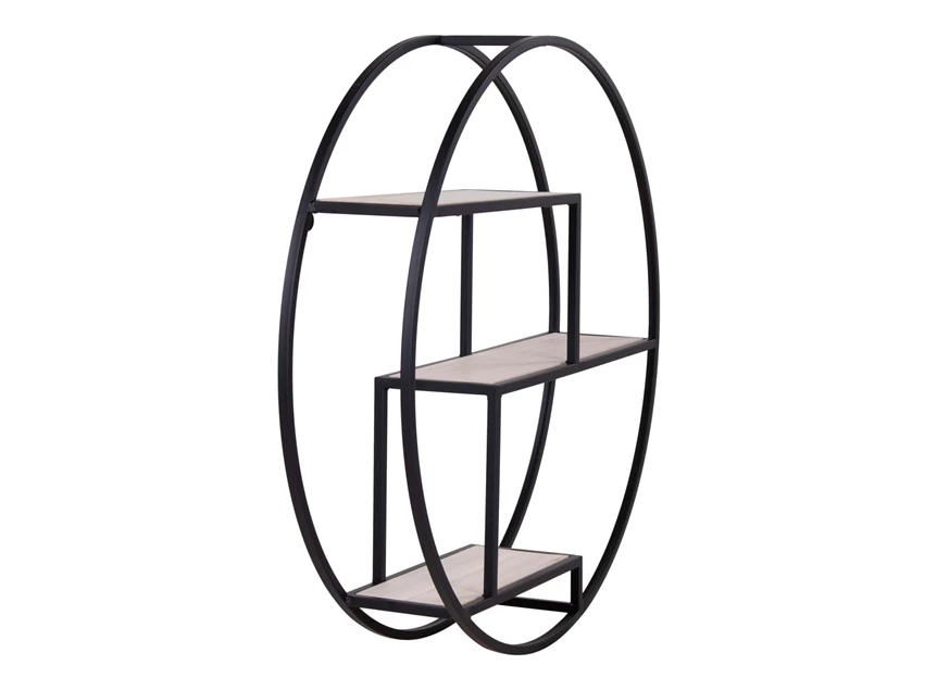 Round shelf, natural wood shelves, black frame Ø62x14 cm- zijkant