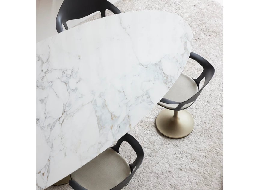 Bovenkant Tafel Central Elyps Big keramiek Bianco d'Oro Joli