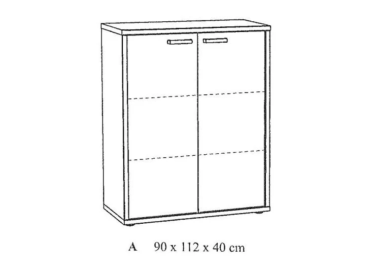 Neyt Bureaukast A Lage kast Pronto 2 deuren Sherman grijs Tekening