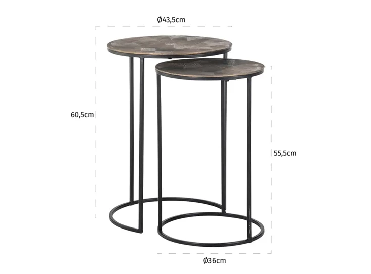 Afmetingen Bijzettafel set van 2 Tulum brushed gold 825193 Richmond Interiors
