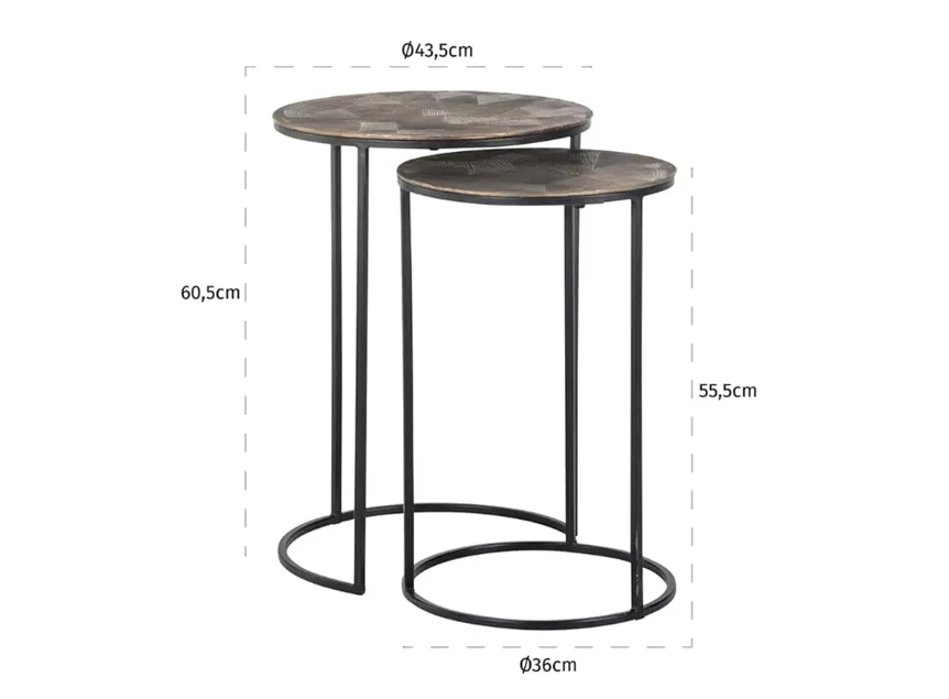 Afmetingen Bijzettafel set van 2 Tulum brushed gold 825193 Richmond Interiors