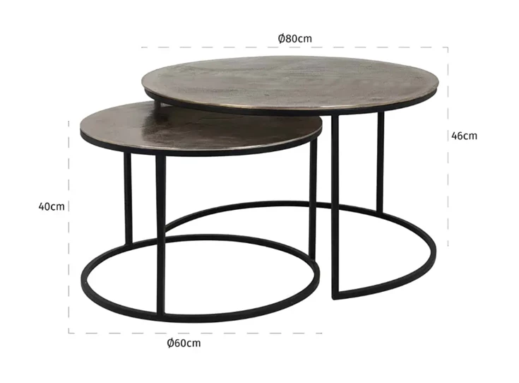 Afmetingen Salontafelset Asher rond champagne gold 825026 Richmond Interiors