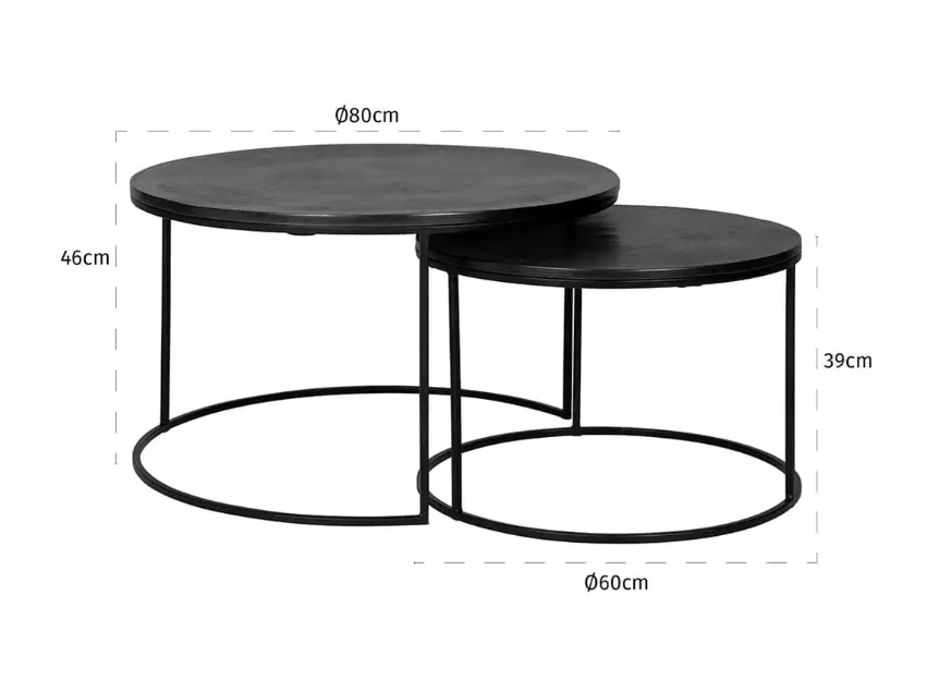 Afmetingen Salontafelset Bolder rond aluminium black 825073 Richmond Interiors