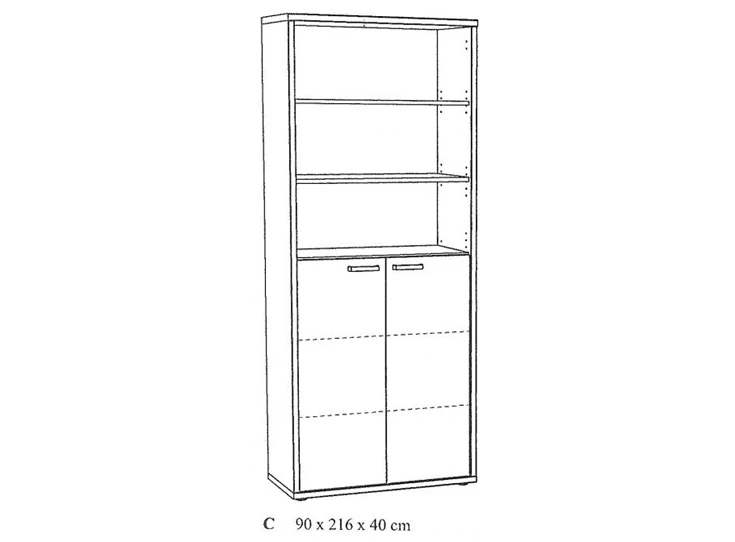 Neyt Bureaukast C Dossierkast hoog Pronto 2 deuren/open Wit Tekening