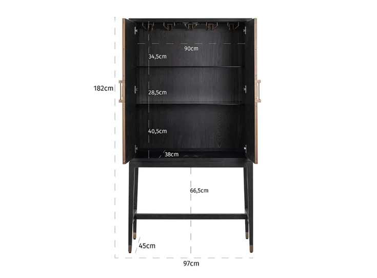 Afmetingen Barkast Bloomville fineer hout 7520 Richmond Interiors