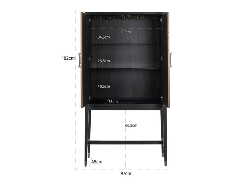 Afmetingen Barkast Bloomville fineer hout 7520 Richmond Interiors